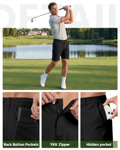 Wulcea Men's 7" Chino Golf Shorts Black Medium - Quick Dry Water-Resistant