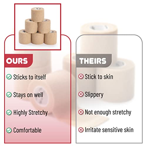 Self-Adhesive Bandage Wrap - Skin Color, 2" x 5 Yards, 6 Pack