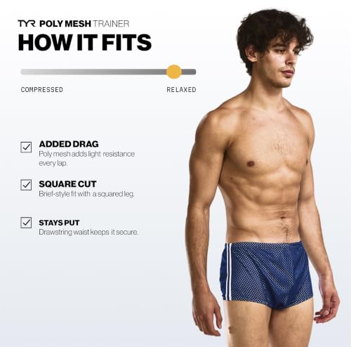 TYR Men's Poly Mesh Training Swim Suit - Navy 32 / 401 for Water Resistance