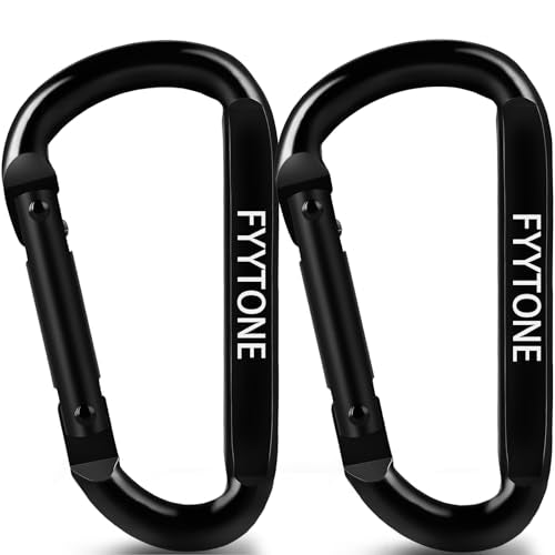3-Inch Heavy Duty Steel Carabiner Clips - Black Spring Snap Hook - 2 Pack
