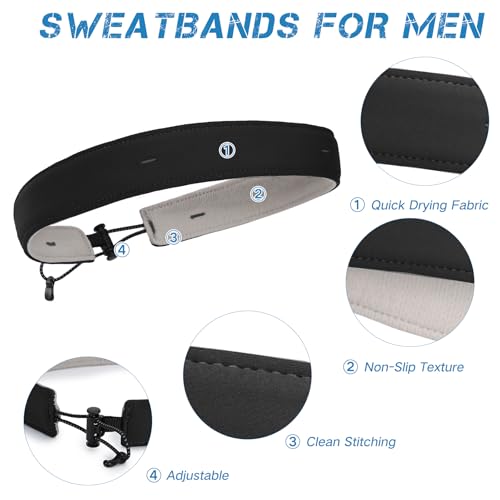 Adjustable Sweat Band for Men - 1 Inch Black Headband for Running