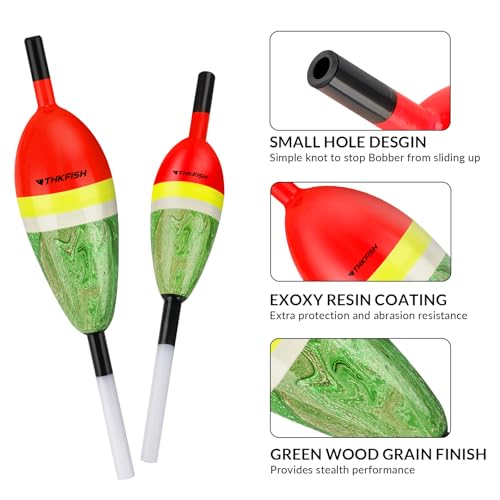 THKFISH Red Balsa Wood Slip Bobbers for Fishing - 0.9in, 5pcs