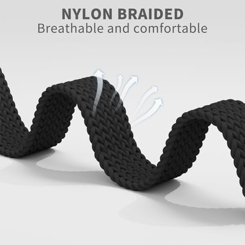 Magnetic Braided Nylon Watch Band - Black, 22mm Elastic Strap for Amazfit Bip & GTR Series