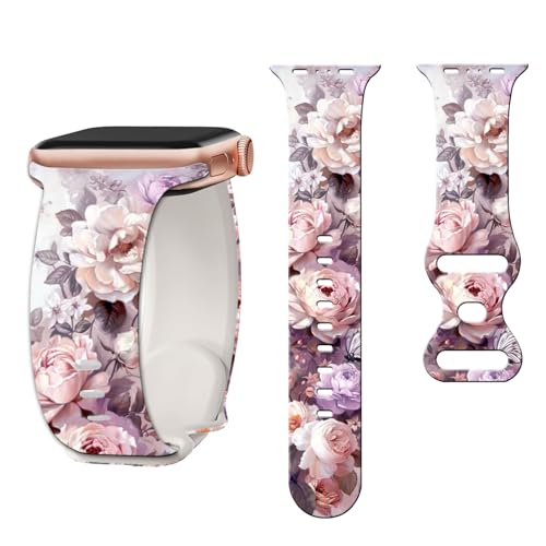 Floral Printed Silicone Sport Watch Band - Purple - 38mm/40mm/41mm