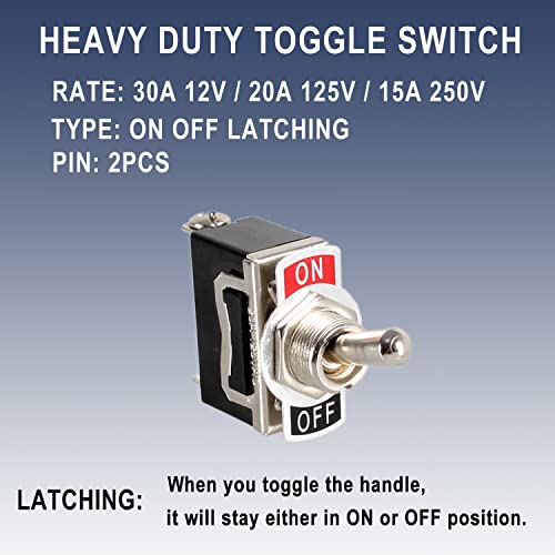 Heavy Duty Rocker Toggle Switch 2pcs - 30A 12VDC, Waterproof Boot - Black