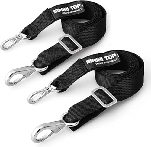 Marine Bimini Top Straps Adjustable Webbing with Stainless Steel Snap Hooks - Heavy Duty Boat Awnings, 2 Pack