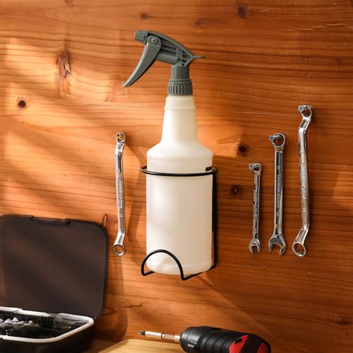 4 Pcs Spray Bottle Holder Wall Mount Heavy Duty Spray Bottle Rack Stainless Steel Storage Rack Garage Can Organizer Craft with Hardware (Black)