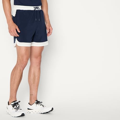 Men's Stretch Contrast Gym Training Shorts - 6" Inseam, Medium Navy/White