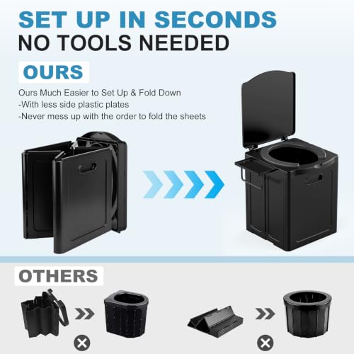 Black Portable Adult Camping Toilet Folding with Carry Bag, Sturdy & Lightweight