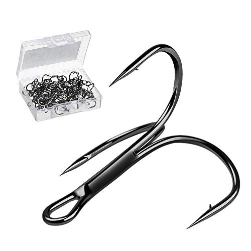 Fishing Treble Hooks - High Carbon Steel, Size 6, Pack of 20 - Black Chrome