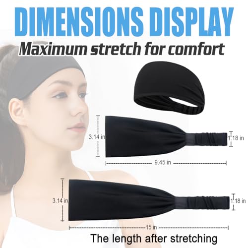 Moisture Wicking Headbands for Women - 5 Pack Black + Black