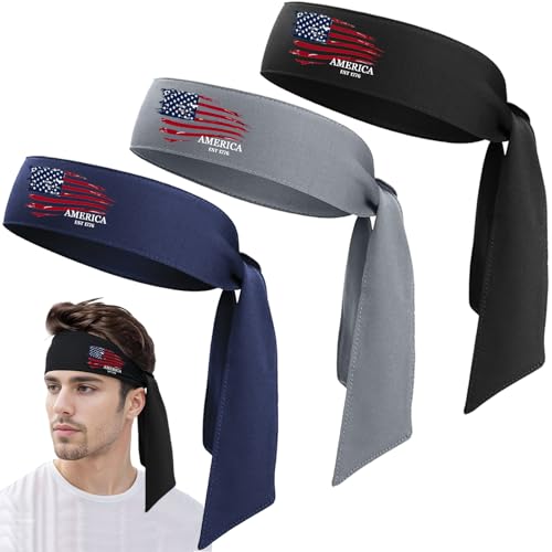 American Flag Adjustable Head Tie Headband for Sports