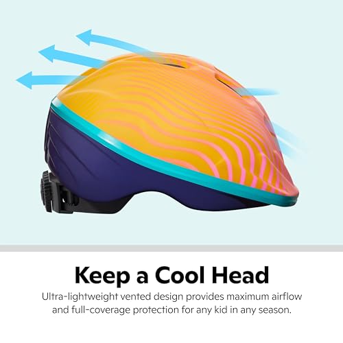 Toddler Bike Helmet - Pink & Orange Wave Design, 48-52 cm