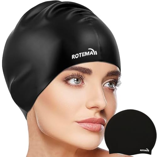Silicone Swim Cap - Comfortable, Non-Slip, Waterproof - Black