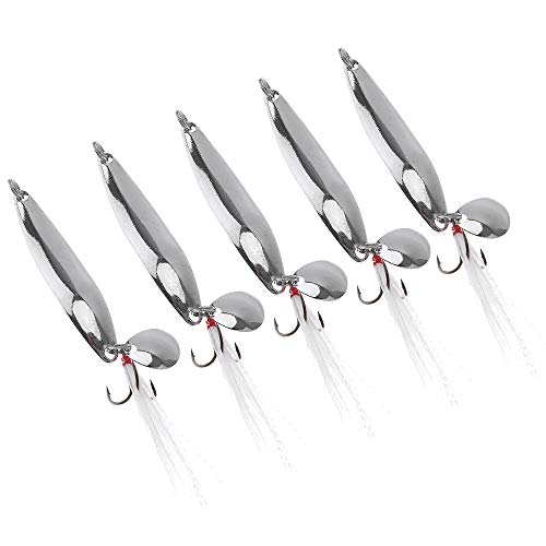 Fishing Spoons Lures Kit - 5 Metal Spinner Baits with Treble Hooks