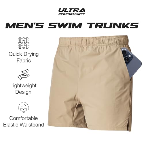 Men's 5 Inch Swim Trunks with Liner 2 Pack - Quick Dry Beach Shorts for Men, Khaki & Espresso, Medium