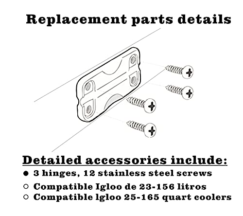 Cooler Latch Replacement Kit - High Strength Hinges & Screws - White 3-Pack