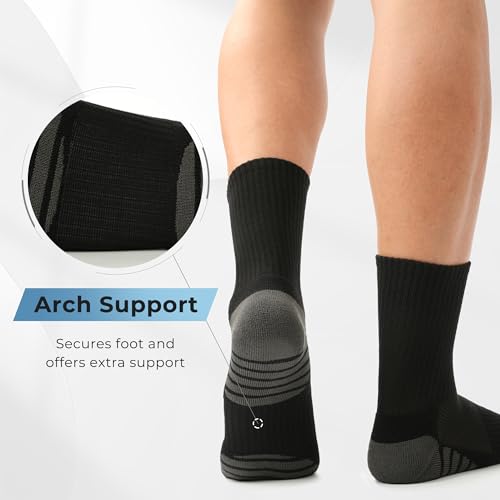 Men's Athletic Crew Socks - Cushioned, Moisture Wicking, 6 Pack