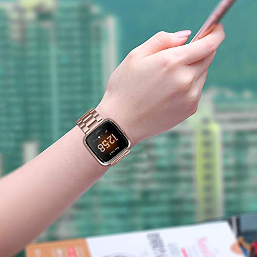 FINTIE Rose Gold Metal Watch Band Compatible with Fitbit Versa 2, Versa 1 & Lite Edition