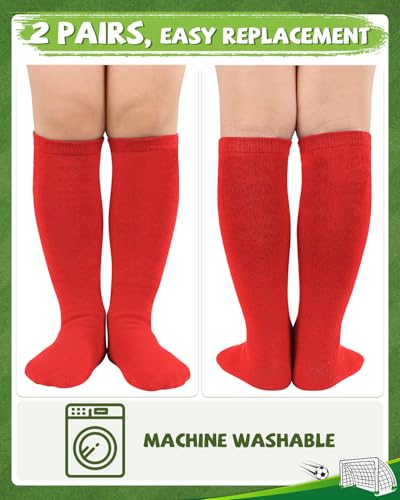Kids Knee High Soccer Socks - 2 Pair Red, Ages 3-6