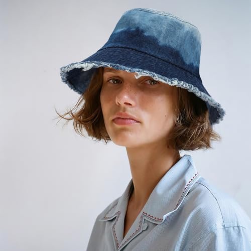 WOWOGO Denim Bucket Hat for Women & Men - Large Summer Beach Cap, Blue Deep