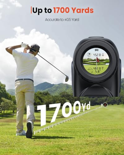 Golf Rangefinder with Slope - 1700 Yards, Vibration Lock, 7X Magnification - Black & Grey