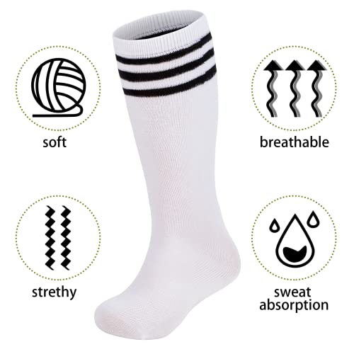 Kids Soccer Socks 4 Pairs - Youth Knee-High Athletic Socks, Purple White/Hot Pink, 6-9 Years
