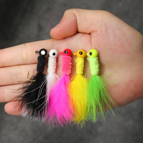 INFISHCEO 50Pcs Feather Jig Hooks Kit 1/16oz 1/32oz 3.5g Fishing Lures