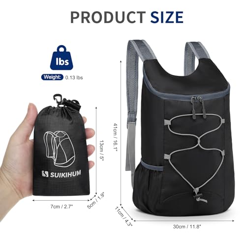 20L Lightweight Packable Hiking Backpack - Black