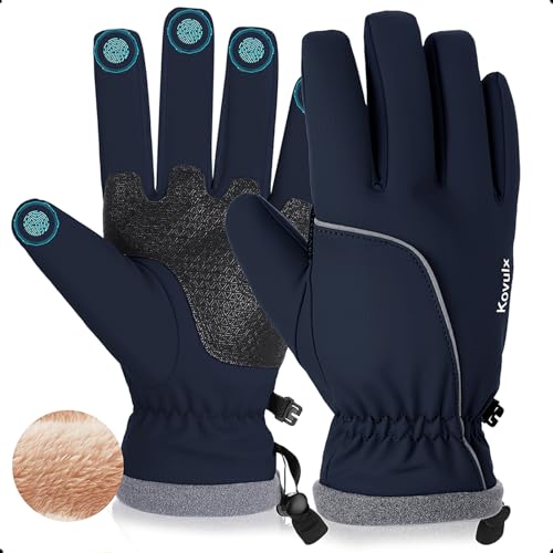 Warm Waterproof Touchscreen Winter Gloves for Men & Women - Navy Blue, Small