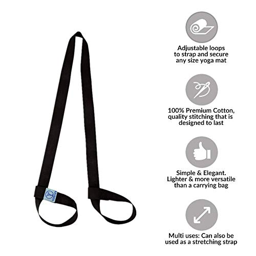Yoga Mat Carrier Strap - Adjustable Thick Sling for Large Mats - Black