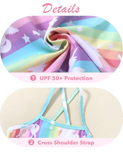 Girls One Piece Swimsuit Quick Dry Beach Swimwear - 3-4T Stripe Unicorn