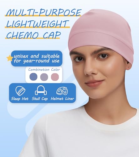 Cotton Skull Cap Beanie for Men & Women - Set E: Light Blue, Pink, Light Purple