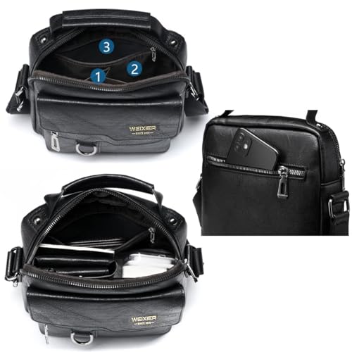 Men's Black Crossbody Messenger Bag Vintage PU Leather Small Satchel ANPTER