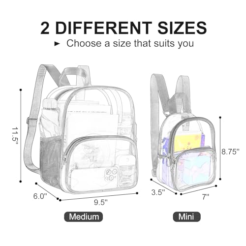 Clear Backpack for Stadiums - Medium Size Black - 11.5x9.5x6 In