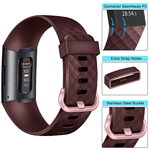 3 Pack Sport Bands for Fitbit Charge 4 & Charge 3 - Hawthorn Red/Dark Gray/Dark Purple