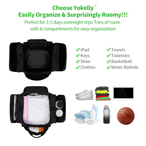 YoKelly 40L Black Gym Duffle Bag for Men, 20-Inch Travel Bag