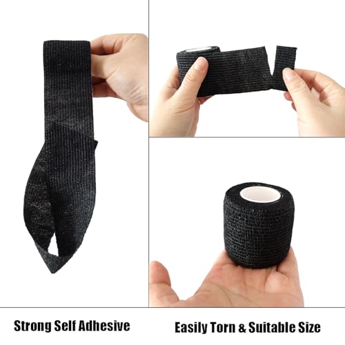 Cohesive Bandage Wrap - 6 Pack Self Adhesive 2 Inch x 5 Yards - Black