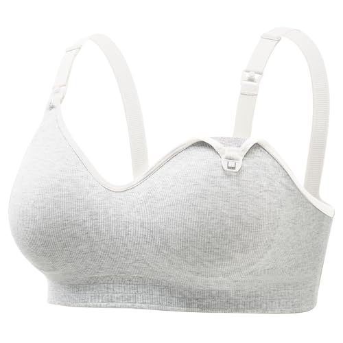 Momcozy U.S. Cotton Nursing Bras for Breastfeeding - Seamless Maternity Bra, XX-Large Light Gray