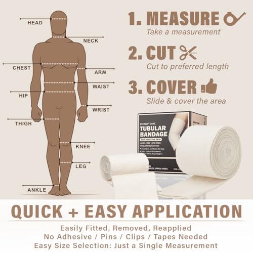 Everlit 560D Cotton Blend Elasticated Tubular Support Bandage Size D 3" x 11 yd - Latex-Free, Breathable, Moderate to High Compression for Sensitive Skin