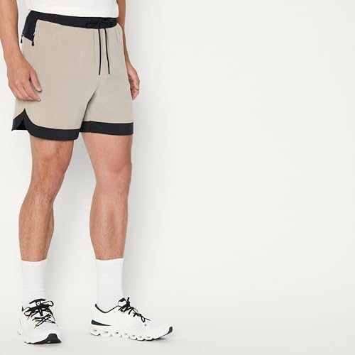 Men's Athletic Performance Stretch Gym Shorts - 6" Inseam - X-Large Beige/Black