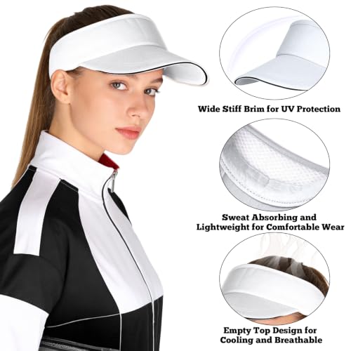 Adjustable Sport Sun Visor Hat for Women & Men - White