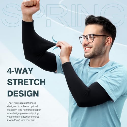 UV Protection Cooling Arm Sleeves - UPF 50 Compression - Black & White Pair