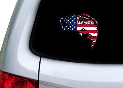 Bass Fishing USA Flag Vinyl Decal - 3x3 Inch Patriotic Bumper Sticker