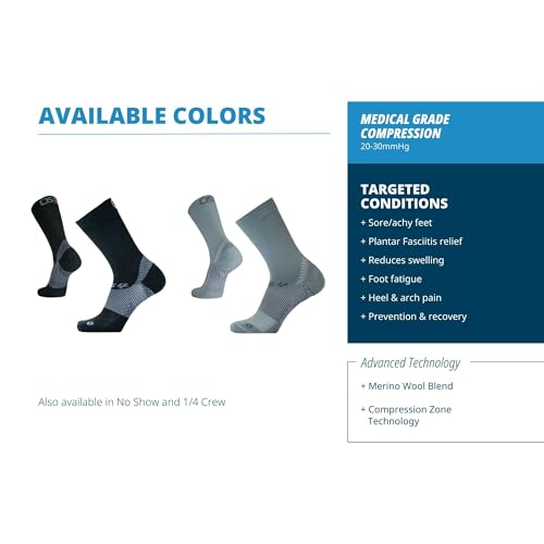 OS1st FS4 Merino Wool Plantar Fasciitis 1/4 Crew Compression Socks