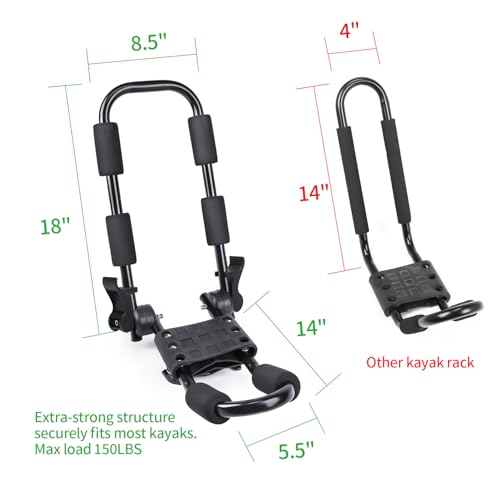Folding Kayak Roof Rack - Large J Bar for 2 Kayaks, 150 lbs Capacity