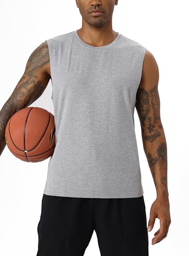 Men's Cotton Tank Top - Sleeveless Gym Shirt, Grey, Small