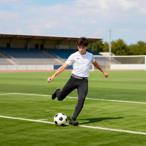 Boys Compression Pants - Youth Athletic Leggings for Sports - Black, Medium