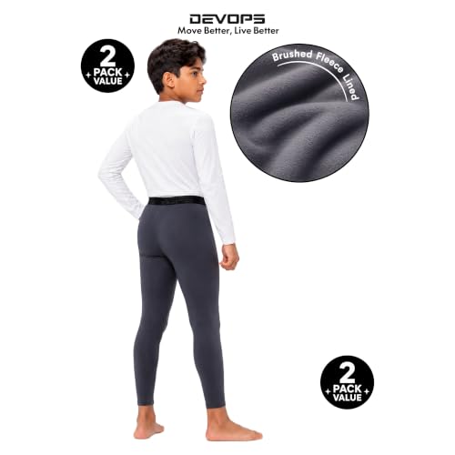 Youth Thermal Compression Leggings - Fleece Lined Long Johns, Medium Black/Charcoal