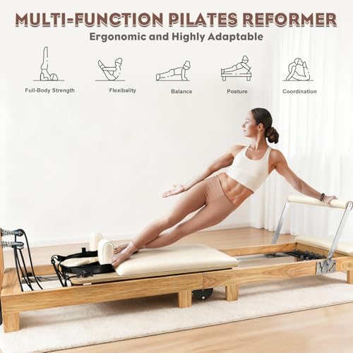 Pilates Reformer Machine 94.5" with 5 Springs & Accessories - White